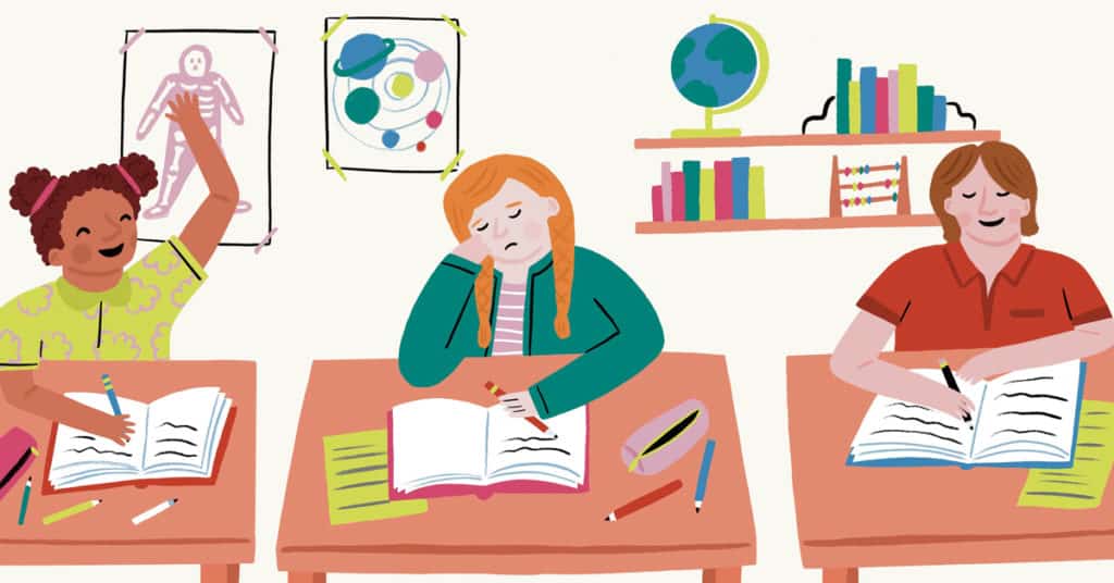 Illustration Little girl in school struggling with transition