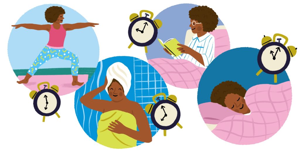 Illustration of woman and clocks