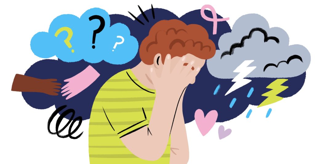 Illustration of a young man confused